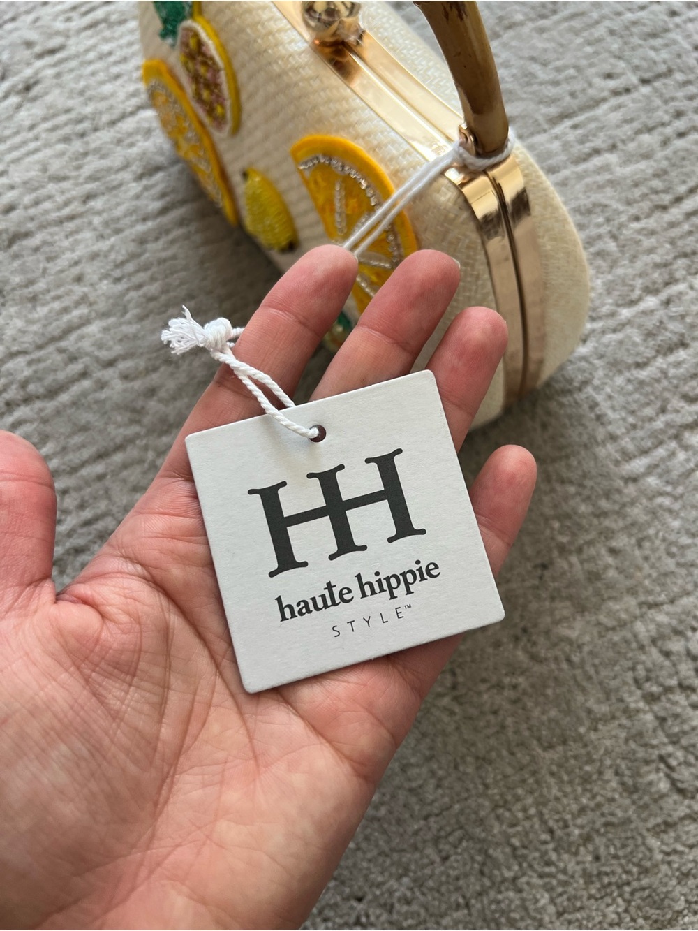 Haute Hippie Straw Top-Handle Bag with Yellow Fruit Appliqués - Picture 12 of 15